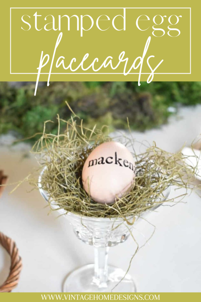 stamped egg placard in moss inside vintage parfait glass