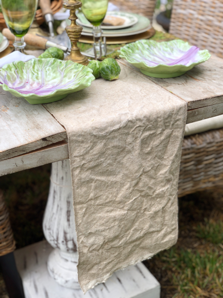 linen table runner for fall garden party tablescape