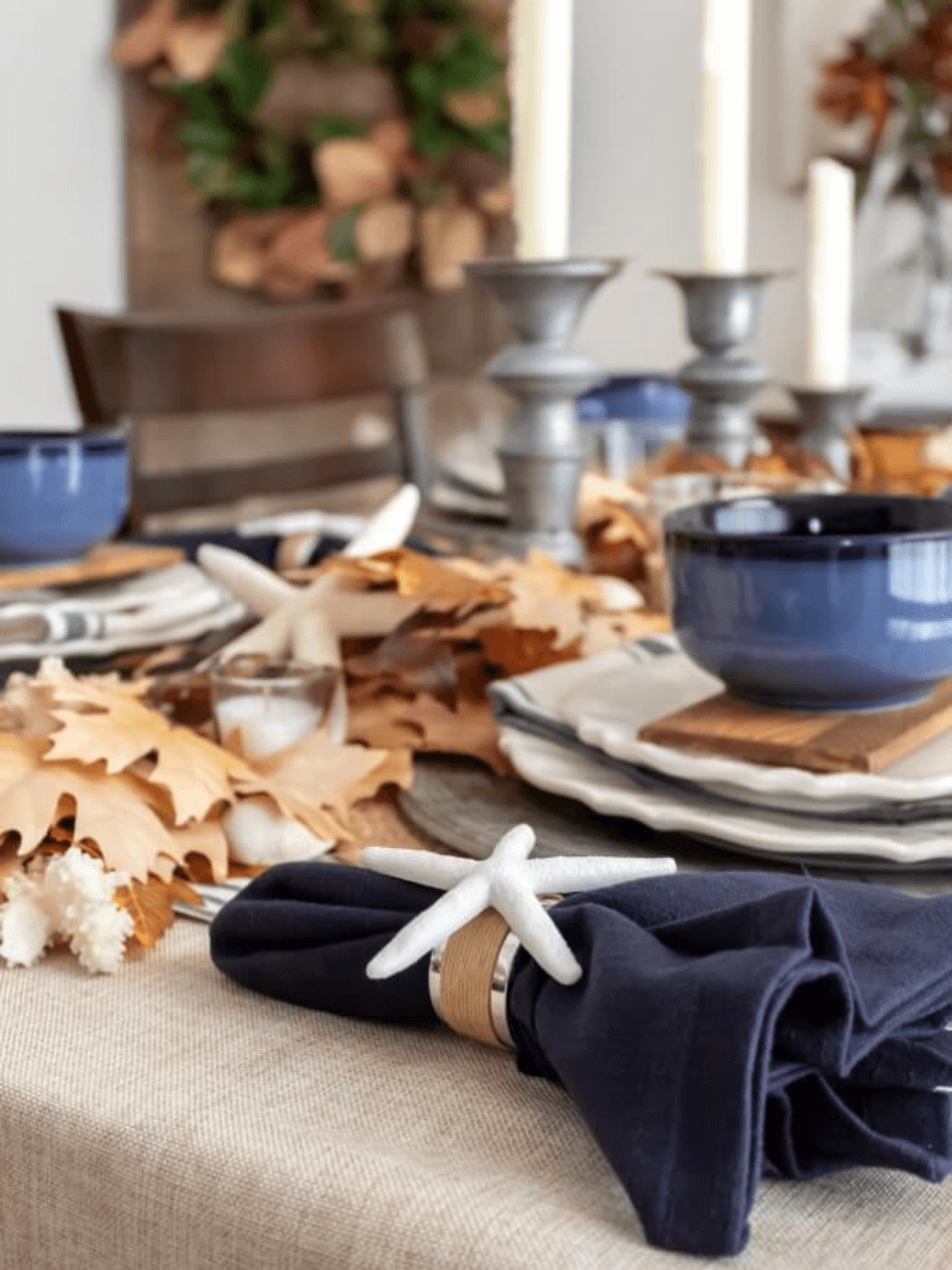 rustic fall tablescape for a chowder dinner