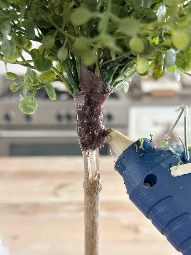 faux greenery made into topiary