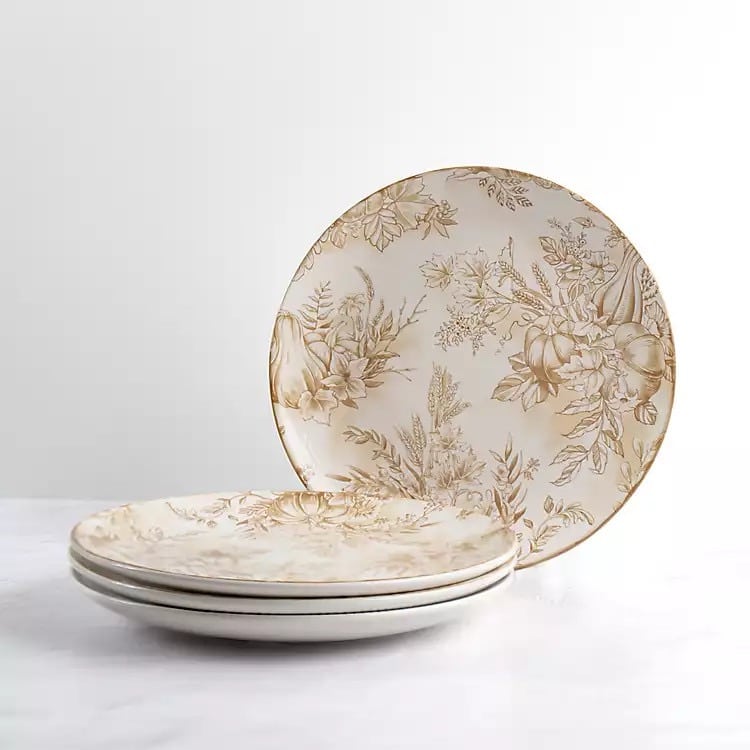 yellow toile plates with fall pattern