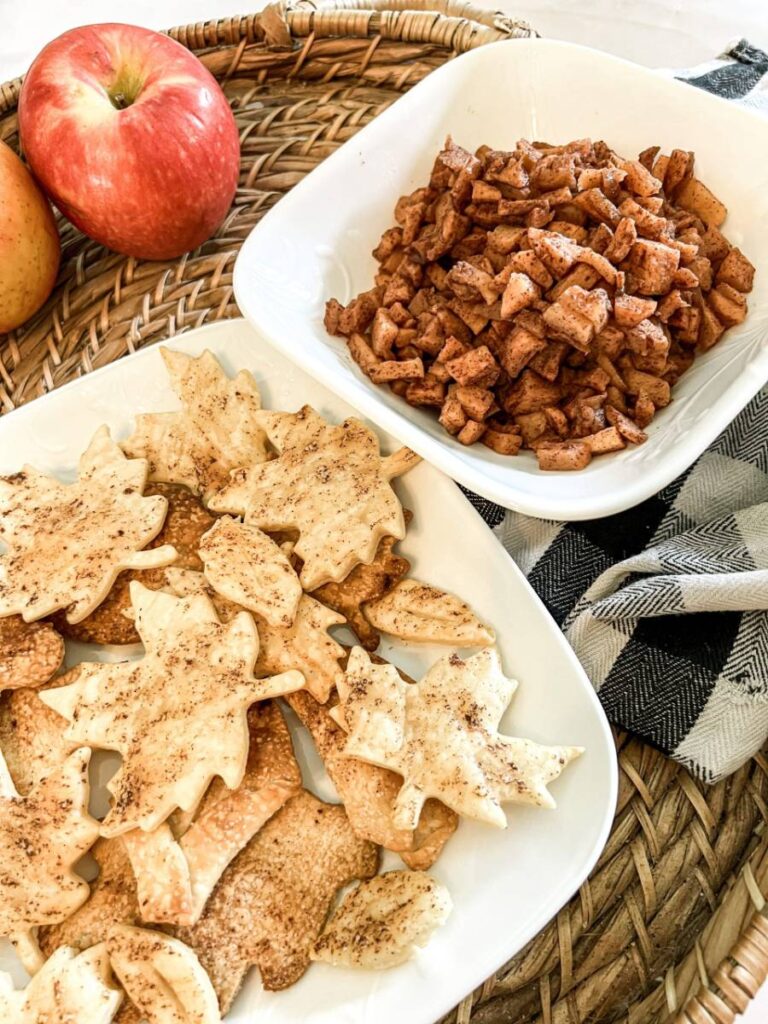 leaf shape cookies and apple pie dip