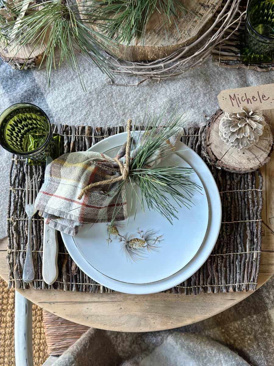 Simple Woodland and Pine Cone Christmas Table Setting - Home with Holliday