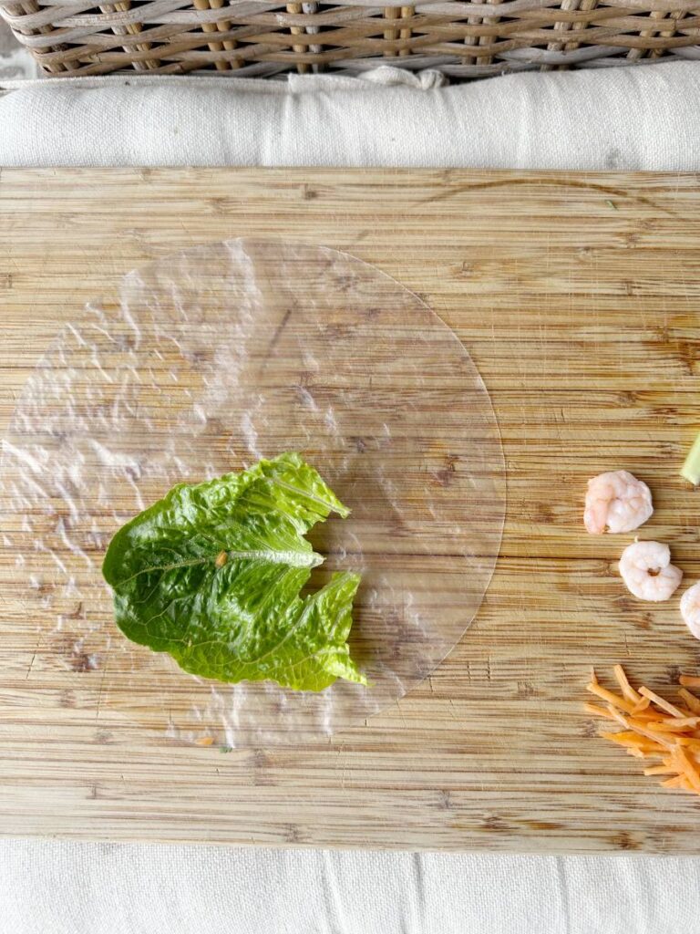 lettuce leaf on rice paper wrapper for spring roll