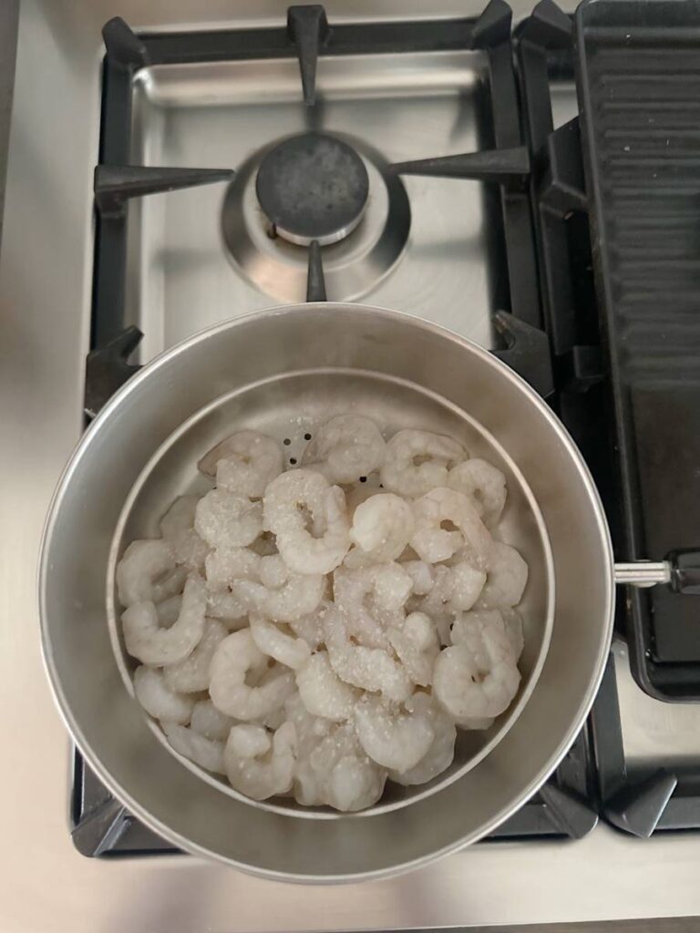 pan of raw shrimp