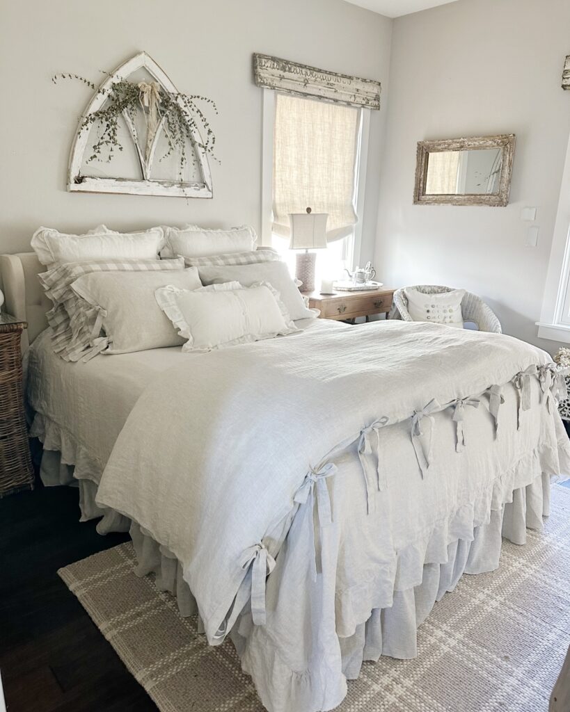 linen bedding in guest bedroom