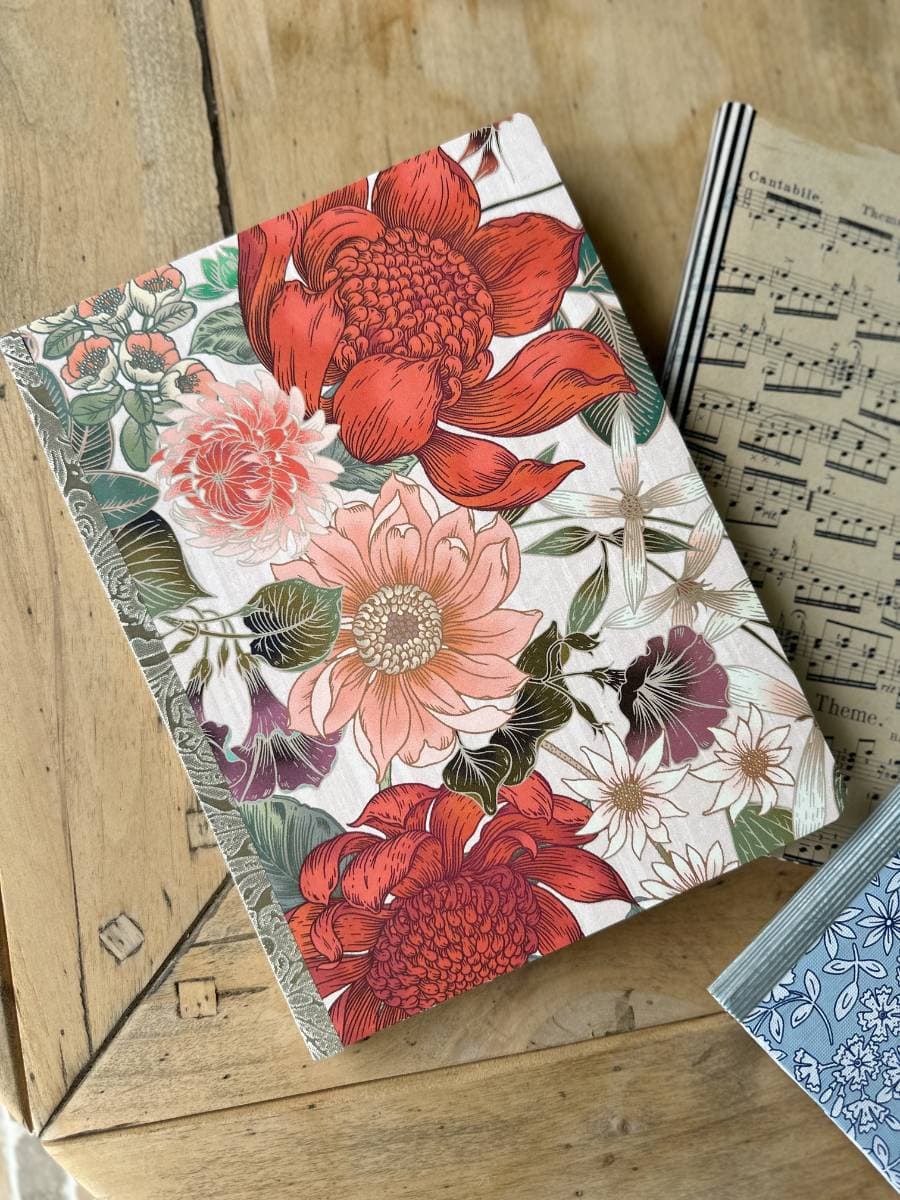 personalized journal notebook covered with bright floral decorative paper