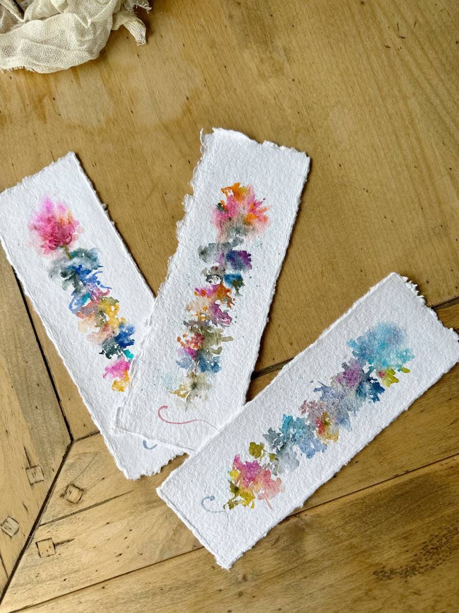 3 handmade watercolor bookmarks